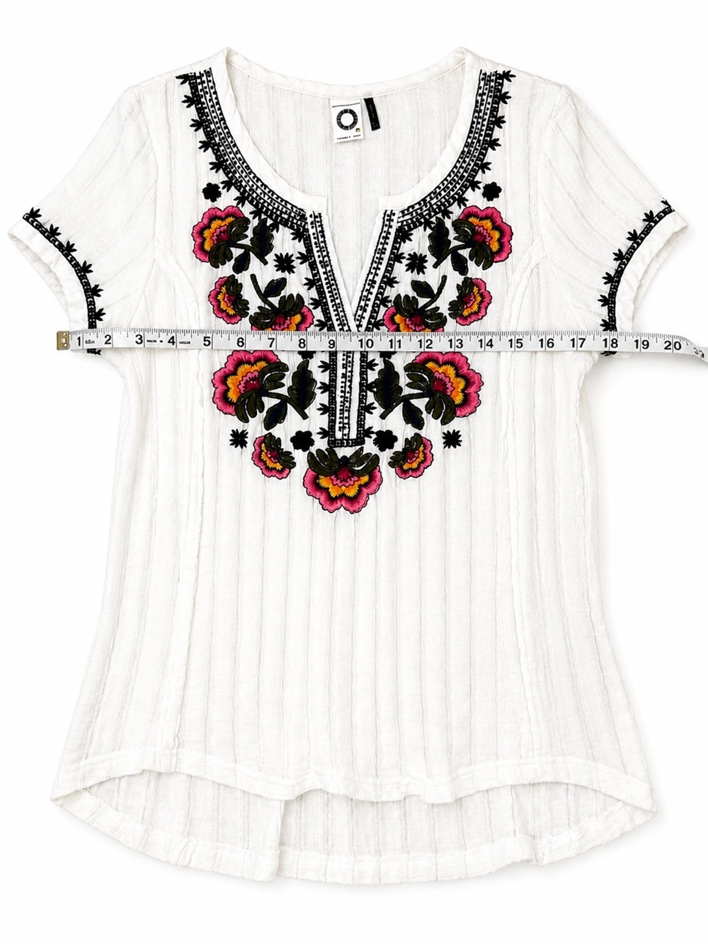 Anthropologie Akemi + Kin White Embroidered Boho Blouse Gauze Floral Top Medium - Picture 4 of 6